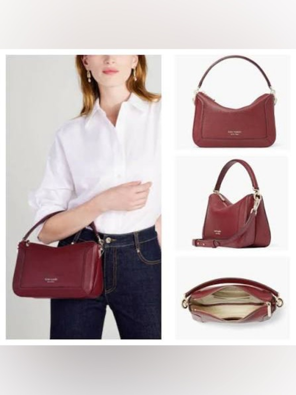 kate spade New York crush medium autumnal burgundy leather crossbody bag